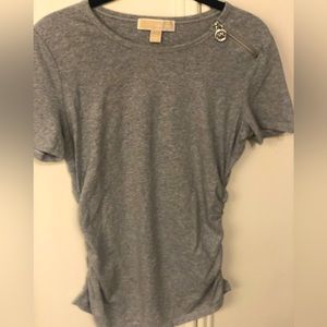 Michael Kors grey T-shirt with zipper neck and ruched sides size M, GUC